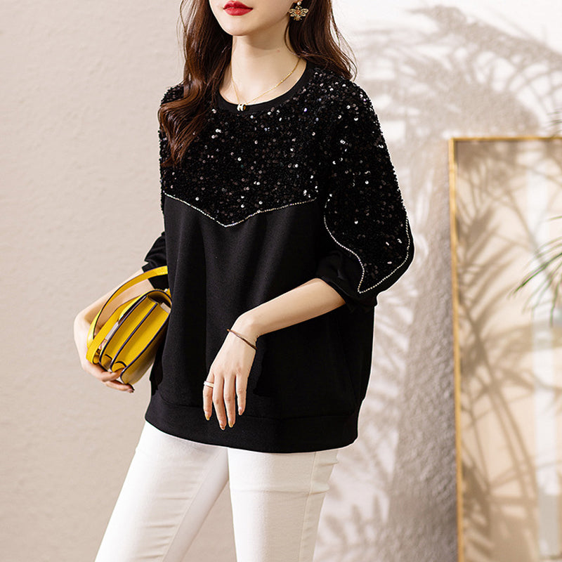 Elegant Sequin Air Cotton Slimming Sweater