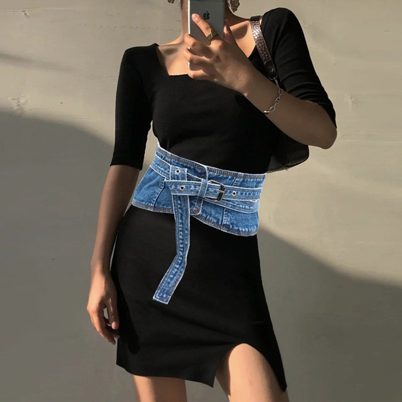 Denim Tunic Belt for Women - Decorative Coat Outerwear Accessory
