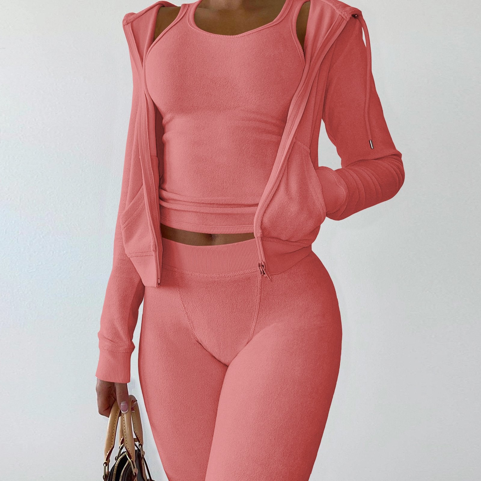 Velvet 3-piece Vest Set for Women - Double-Sided Hooded Style