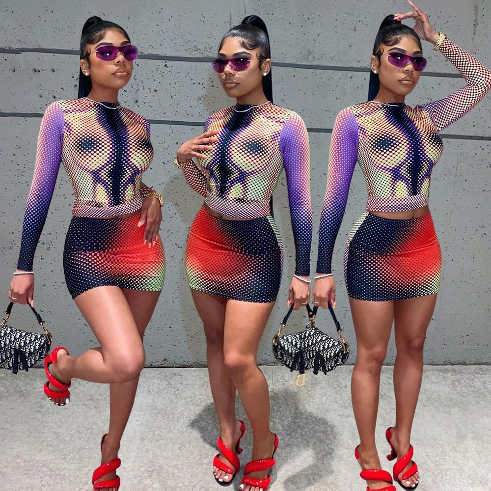 Women's Fashion Print Top Dress with Long Sleeves
