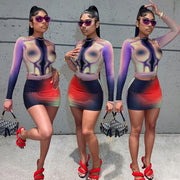 Women's Fashion Print Top Dress with Long Sleeves