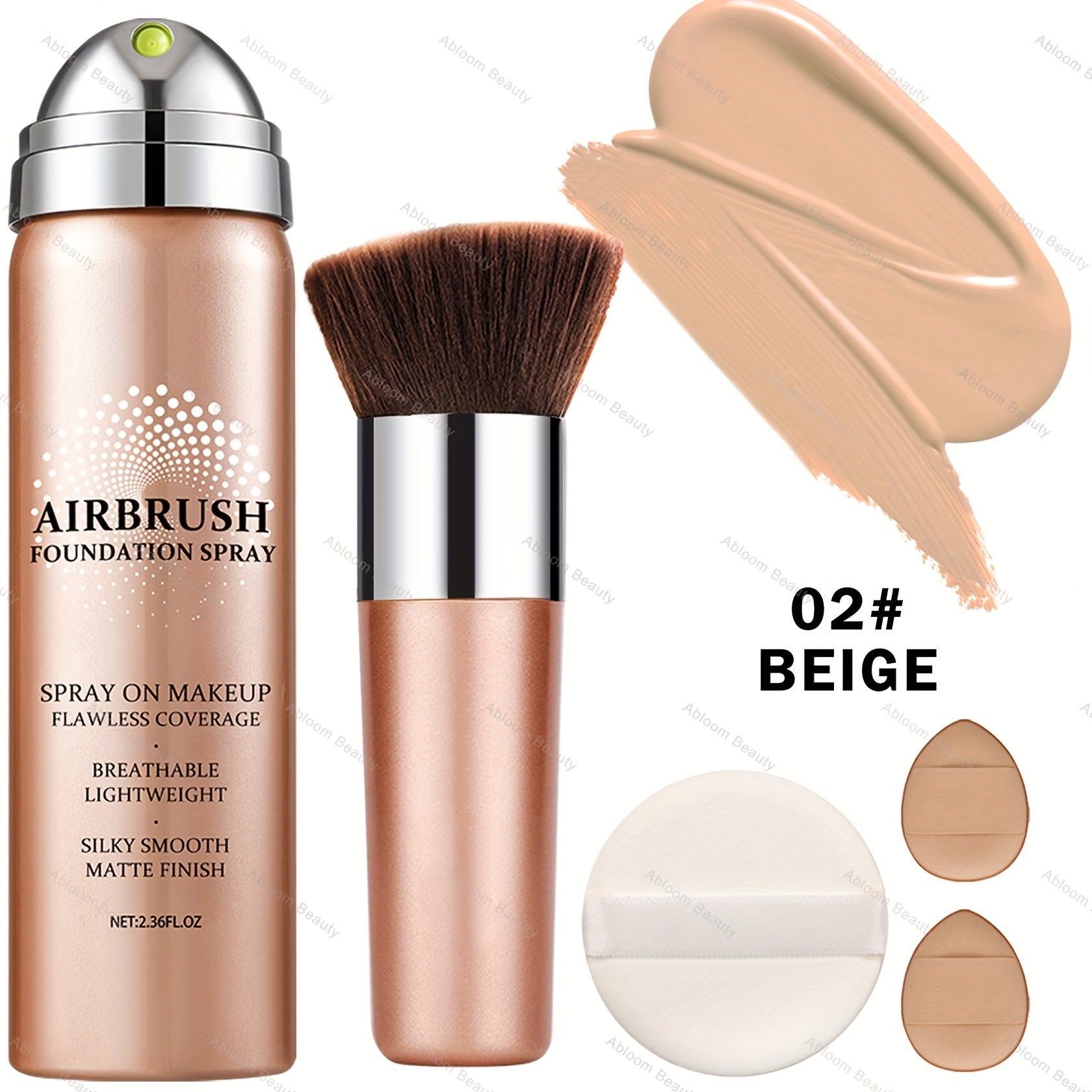 Flawless AirBrush Foundation - High Coverage, Smooth Creamy Matte Spray, Natural Nude Finish, Light Beige for Mature Skin