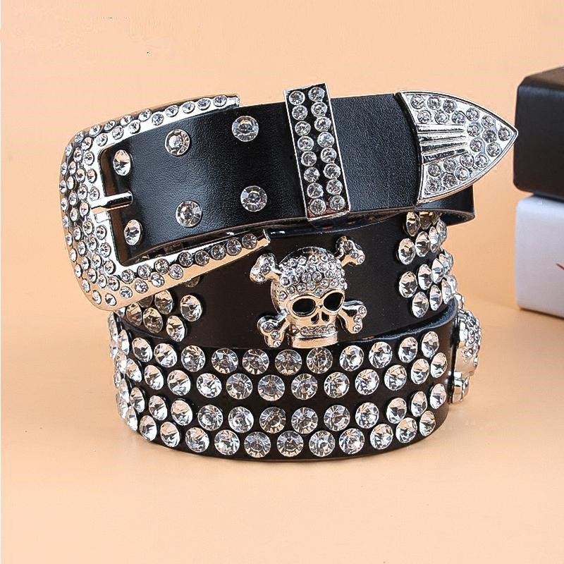 Elegant Women's Leather Belt with Rhinestones