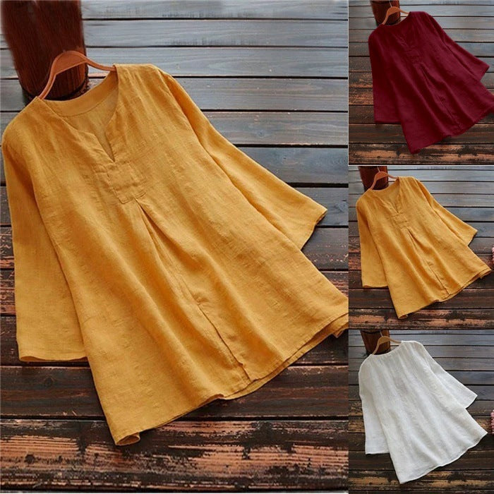 Plus-Size Loose Cotton-Linen Top - Comfort & Style