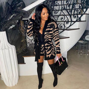 Leopard Print Knitted Women's Jumpsuit Set
