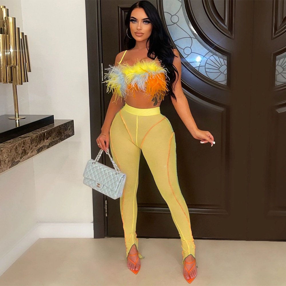 Yellow & Orange Sling Two-piece Pants for Women