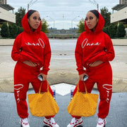 Street Hipster Women's Drawstring Hooded Long Sleeve Trousers Set