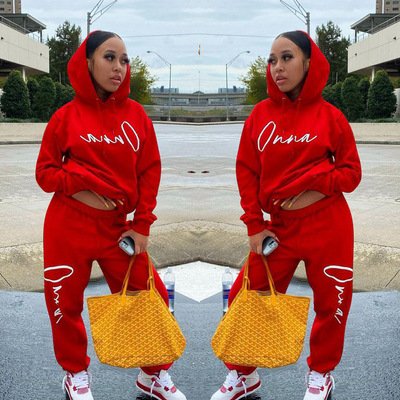 Street Hipster Women's Drawstring Hooded Long Sleeve Trousers Set