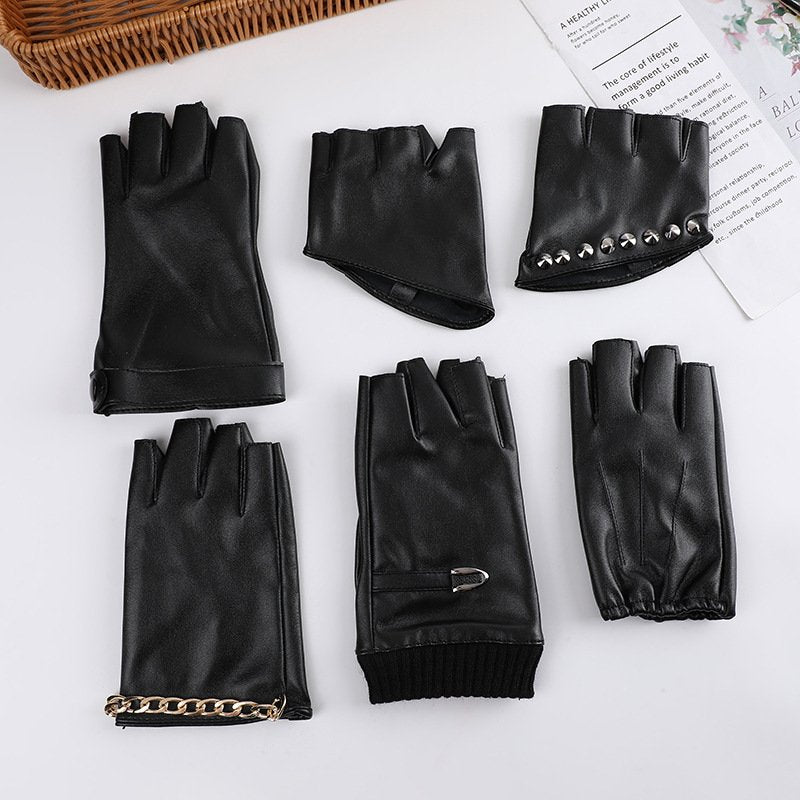 Steampunk PU Leather Half Finger Gloves for Women