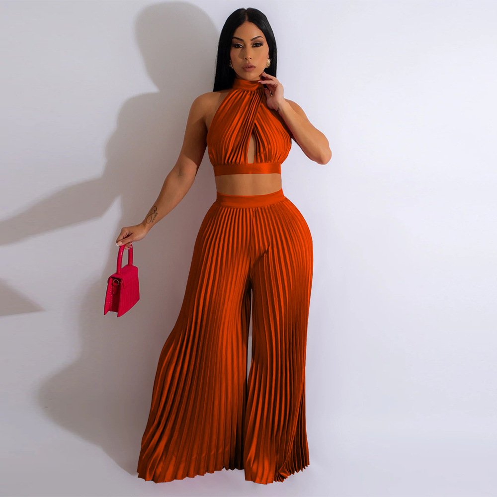 Flattering Wide-leg Halter Pants Two-piece Set