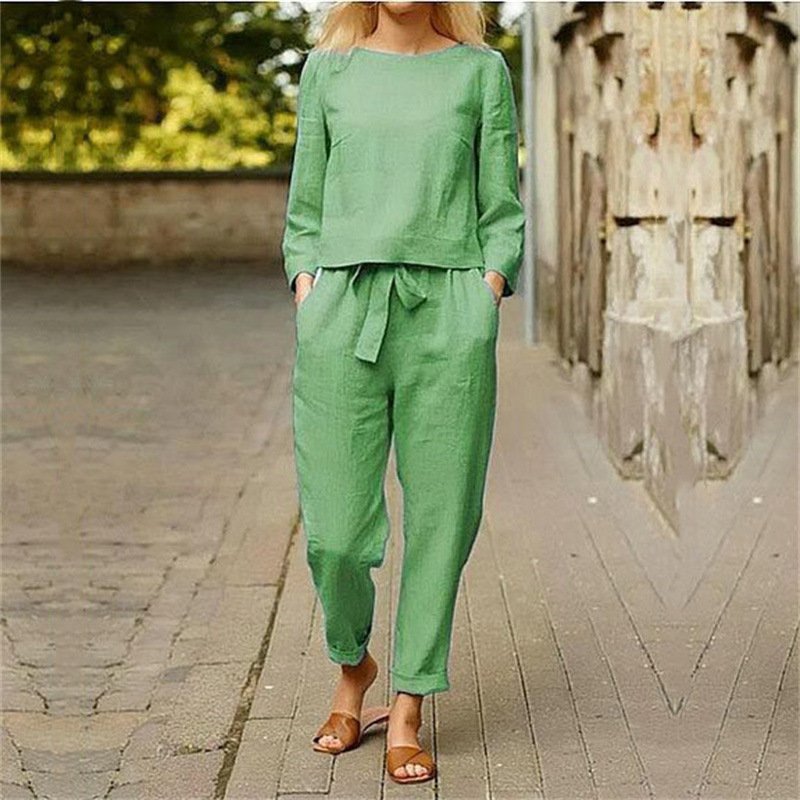 Casual Women's Two-piece Suit Cotton Linen Blend