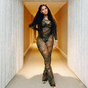 Camouflage Mesh Trousers Casual Jumpsuit for Women