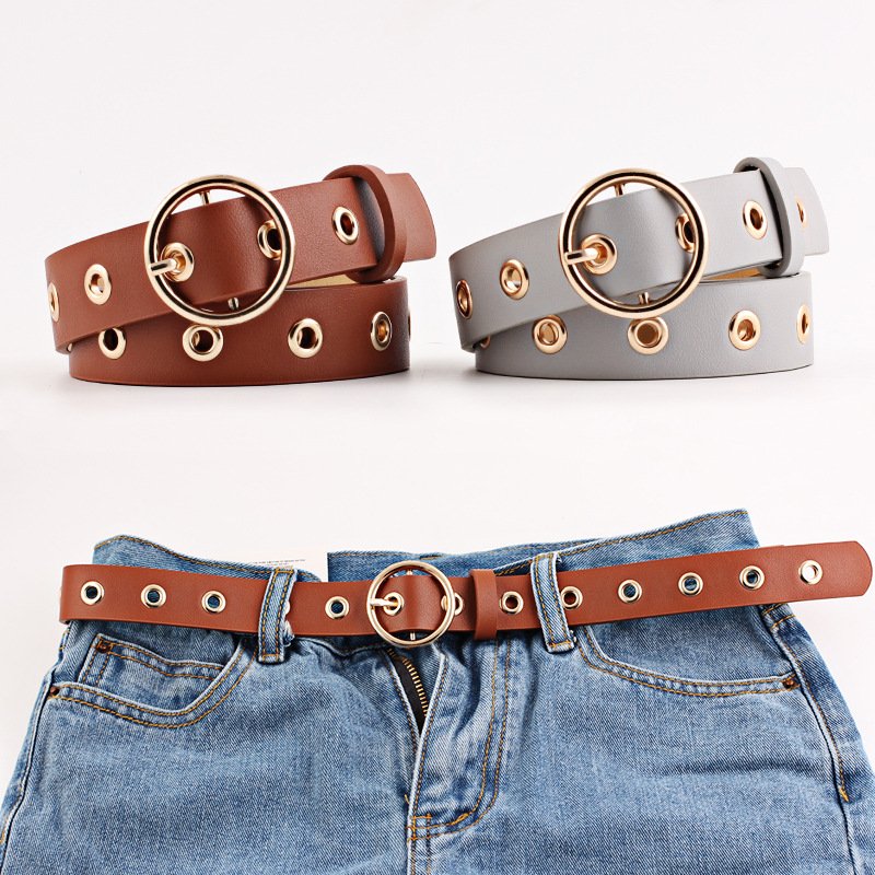 All-Match Wide Belt for Women, Hollow Air Hole Design, Round Buckle