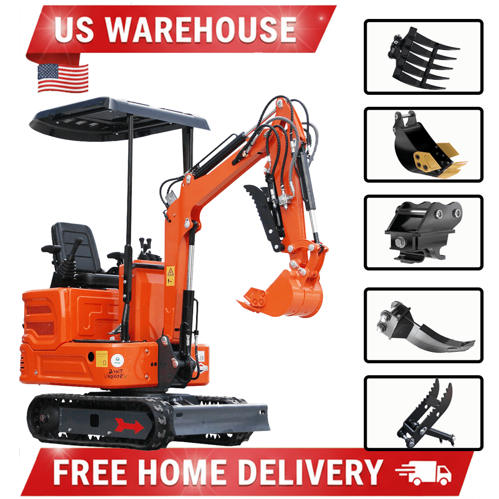 Industrial-Grade Mini Excavator 2000 lb Capacity 13.5 HP with Three‑Way Valve