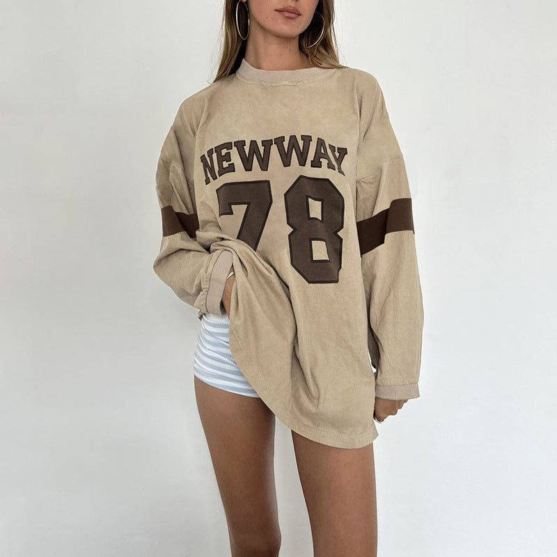 Cute College Style Digital Print Loose Sweatshirt