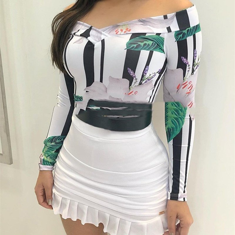 Fresh White Off-Shoulder Sheath Dress Suit