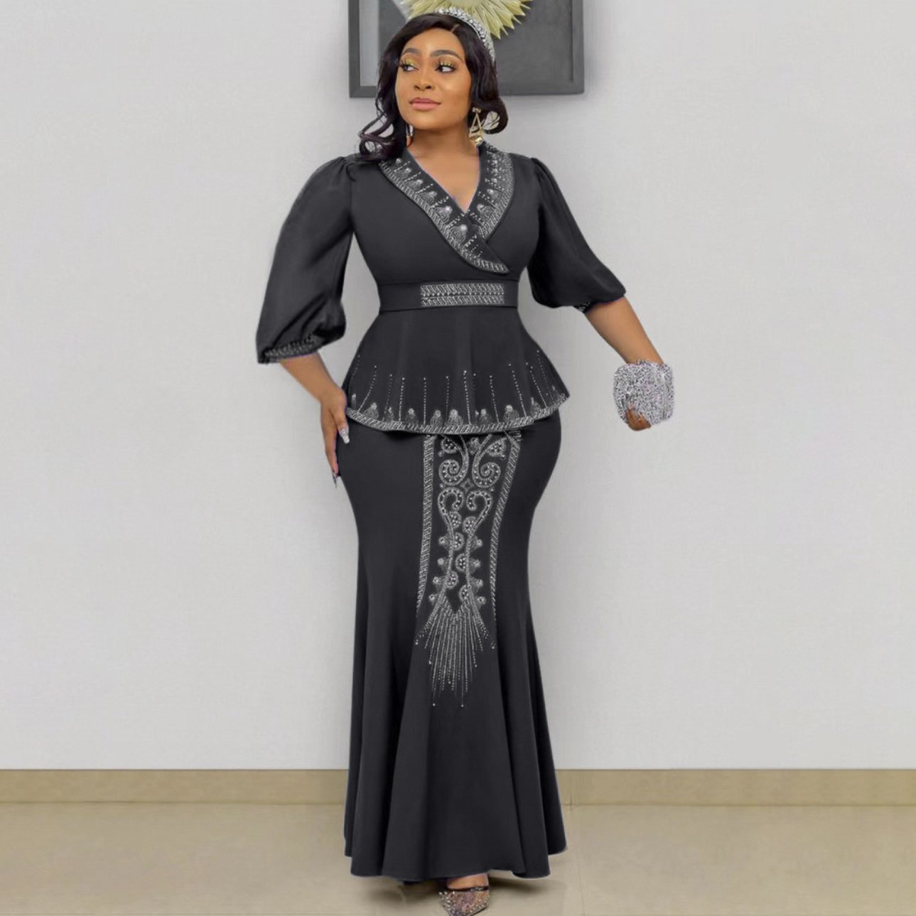 Plus Size Embroidered Two-piece Suit for Women
