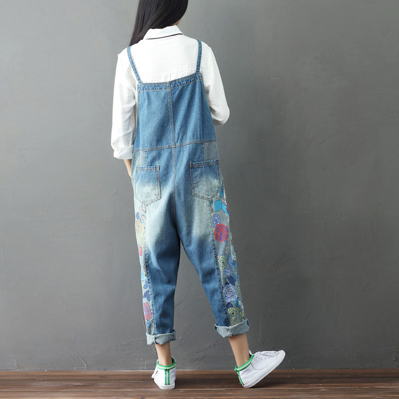 Plus Size Denim Overalls with Unique Print and Bib