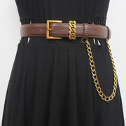 Genuine Leather Gold Belt with Adjustable Waistband