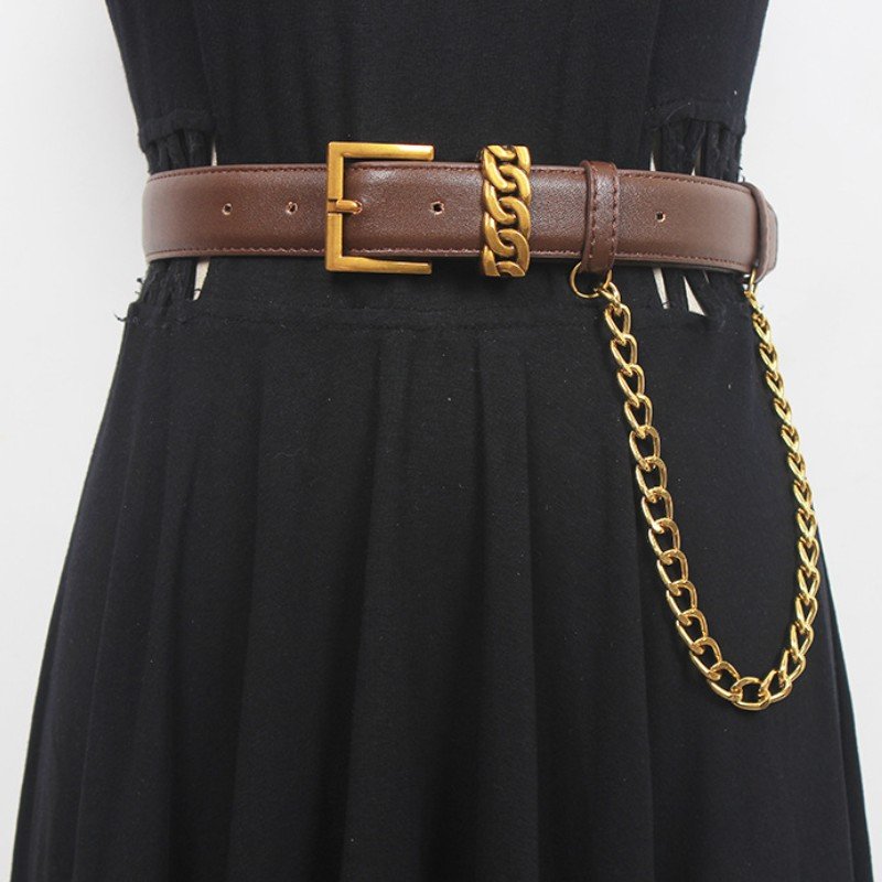 Genuine Leather Gold Belt with Adjustable Waistband