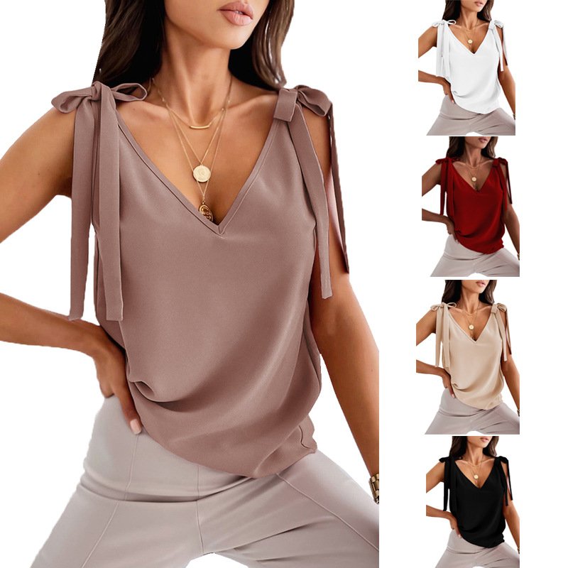 Sleeveless V-Neck Tops