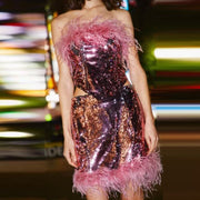 Rose Red Sequin Skirt Suit for Women