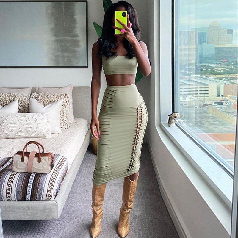 Green Hollowed-out Vest Jumpsuit for Women - Summer Fashion