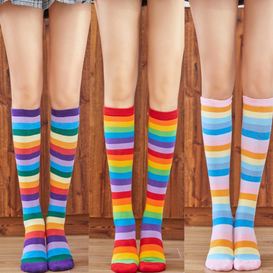 Knee Length Rainbow Cotton Socks for Women
