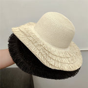 Feminine Big Brim Straw Hat with Fringe