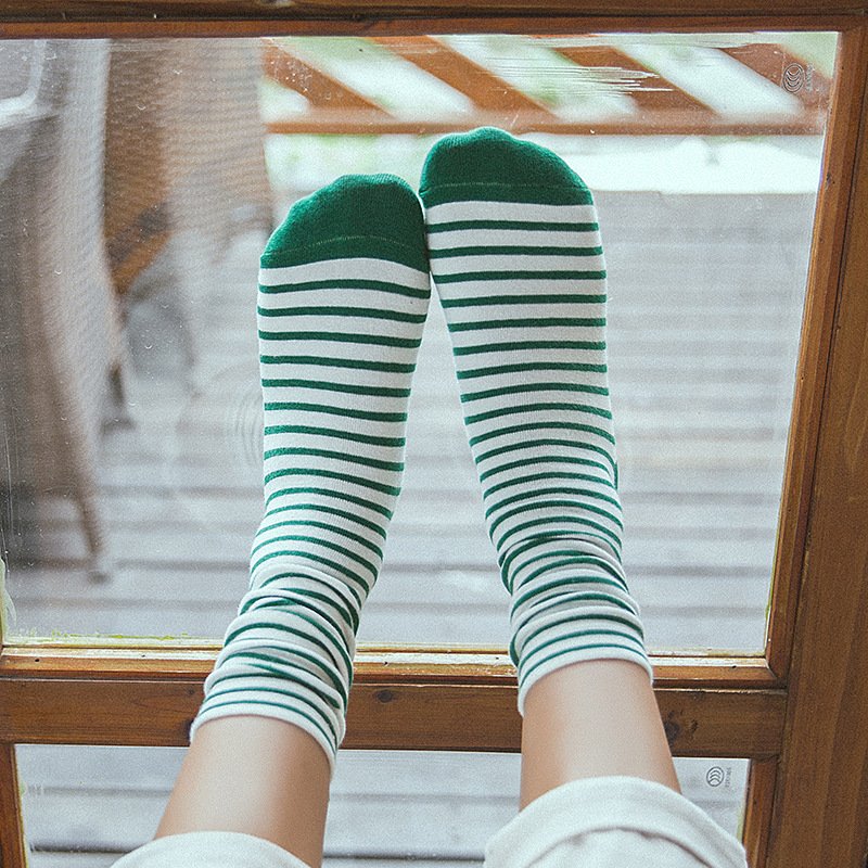 Striped Cotton Mid-calf Socks for Women