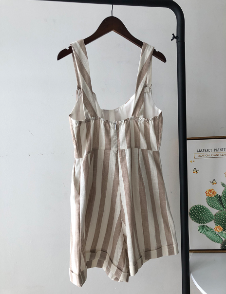 Sexy Backless Striped High-Waist Jumpsuit Shorts