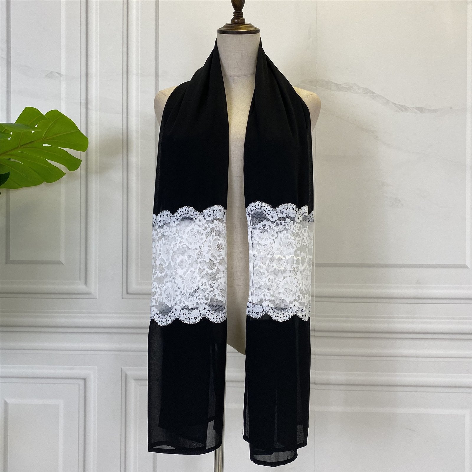 Add Elegance with Black Lace Chiffon Bandana