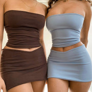 Sexy Two-piece Set for Women - Brown, Apricot, Blue, Black Options