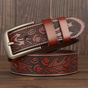 Personalized Leather Belt for Men, Hand-Carved Cowhide Embossed