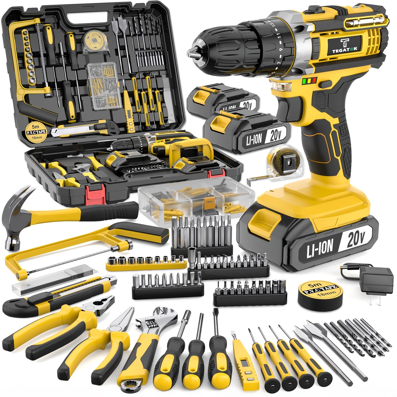 20V Cordless Drill Set with Toolbox and Drill Bits