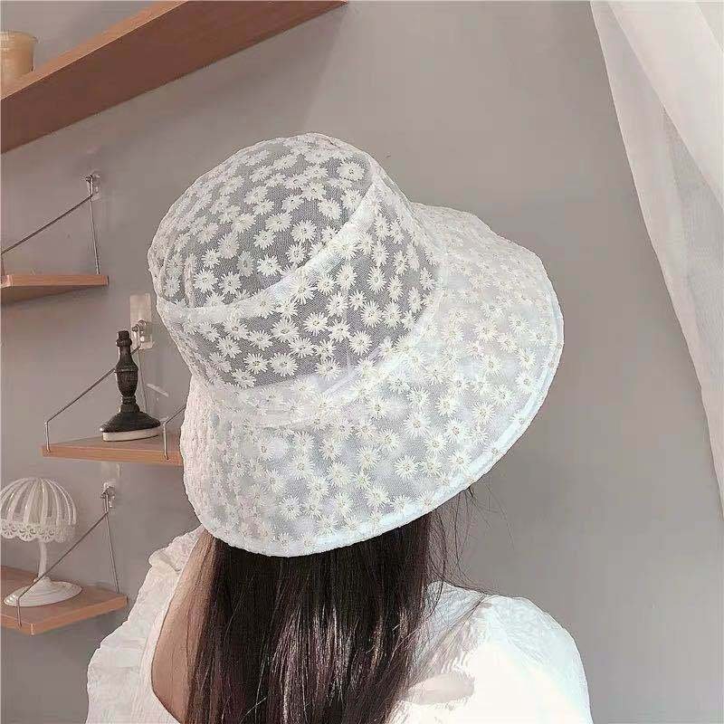 Daisy Embroidery Wide Brim Sun Hat for Women