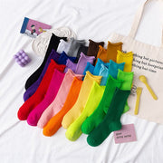 Candy Color Women's Mid-Calf Socks - Breathable Cotton