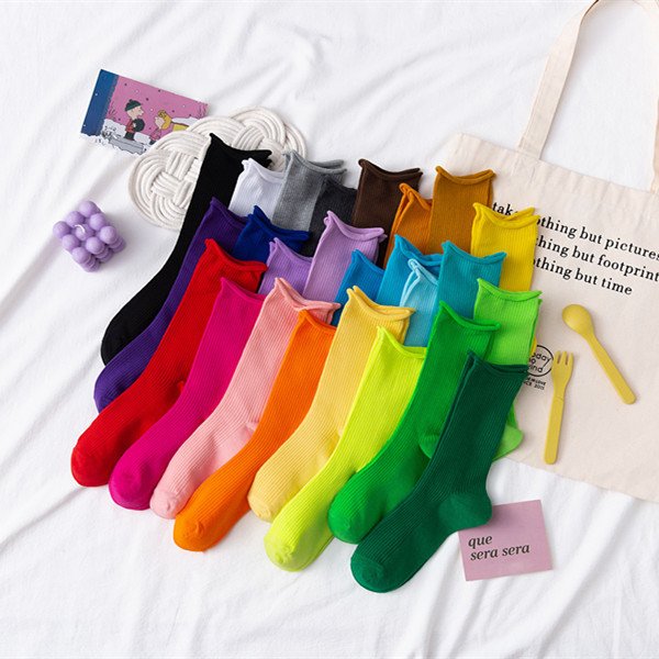 Candy Color Women's Mid-Calf Socks - Breathable Cotton