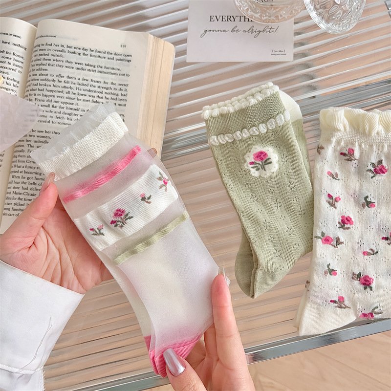 Breathable Floral Socks for Women - Ultra-Thin & Comfortable