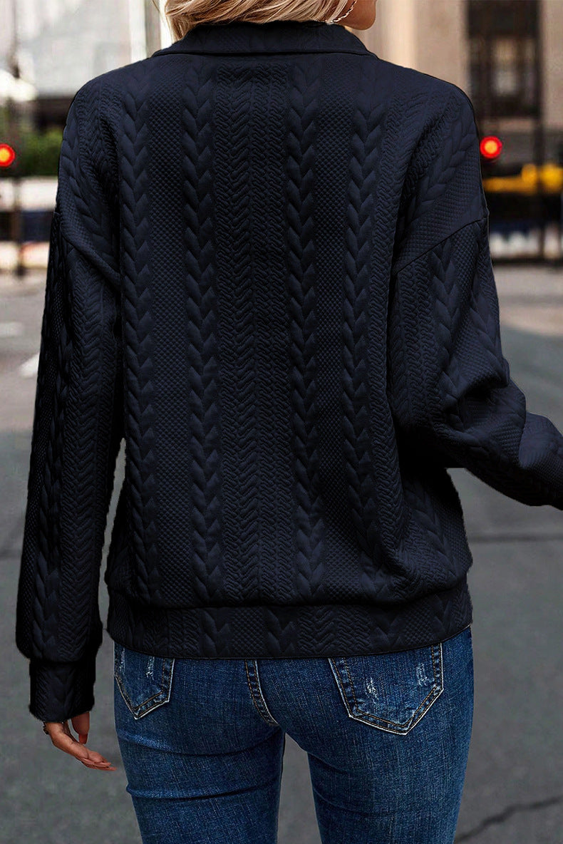 Chic Zip-Up Lapel Pullover Sweater