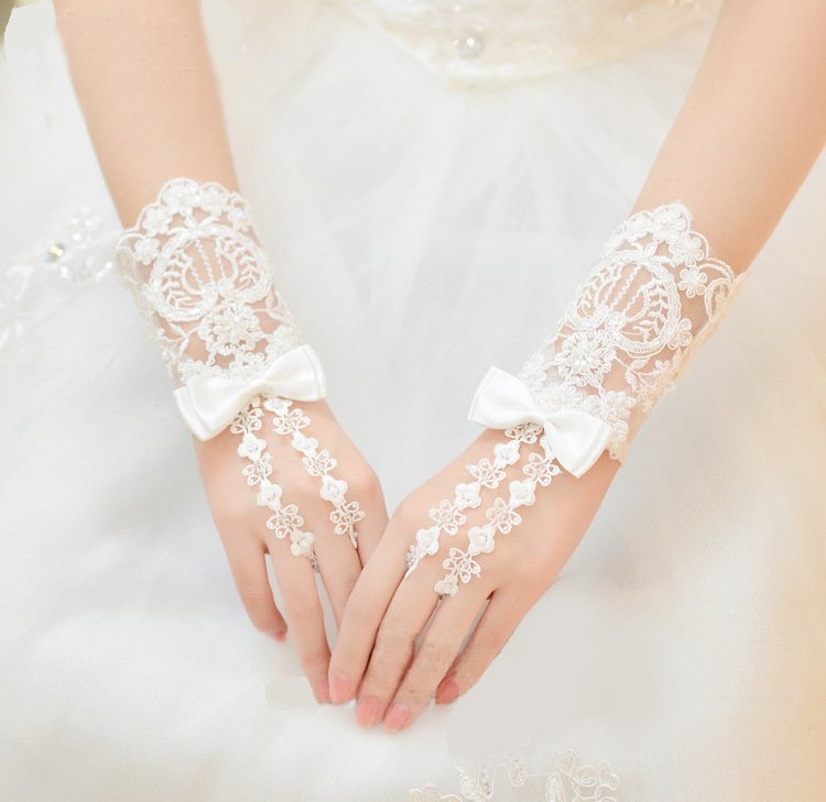Elegant Beaded Wedding Gloves for Brides