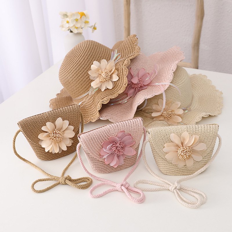 Summer Princess Straw Hat Backpack Set for Kids