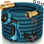 Heavy-Duty Non Expandable Garden Hose - Leakproof, with 3/4" Solid Brass Connectors, US Standard Threads, Spray Nozzle, for Lawn, Farm, Construction, Car Washing - (25/50/75/100/150Ft) - Durable Ru...