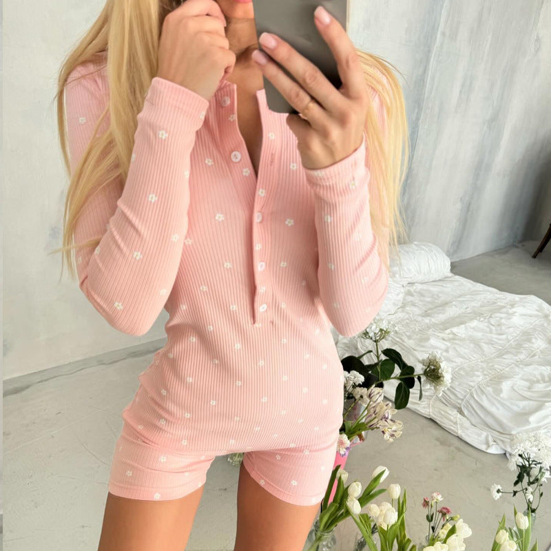 Women's Sweet Slim-Fit Button Jumpsuit