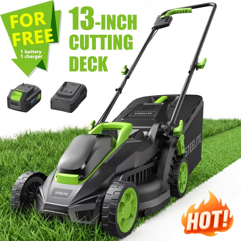 21V Cordless Walk‑Behind Lawn Mower 17"/13" Cutting Width with Brushless Motor, 2‑in‑1 Mulching and Bagging, 5‑Level Height Adjustment