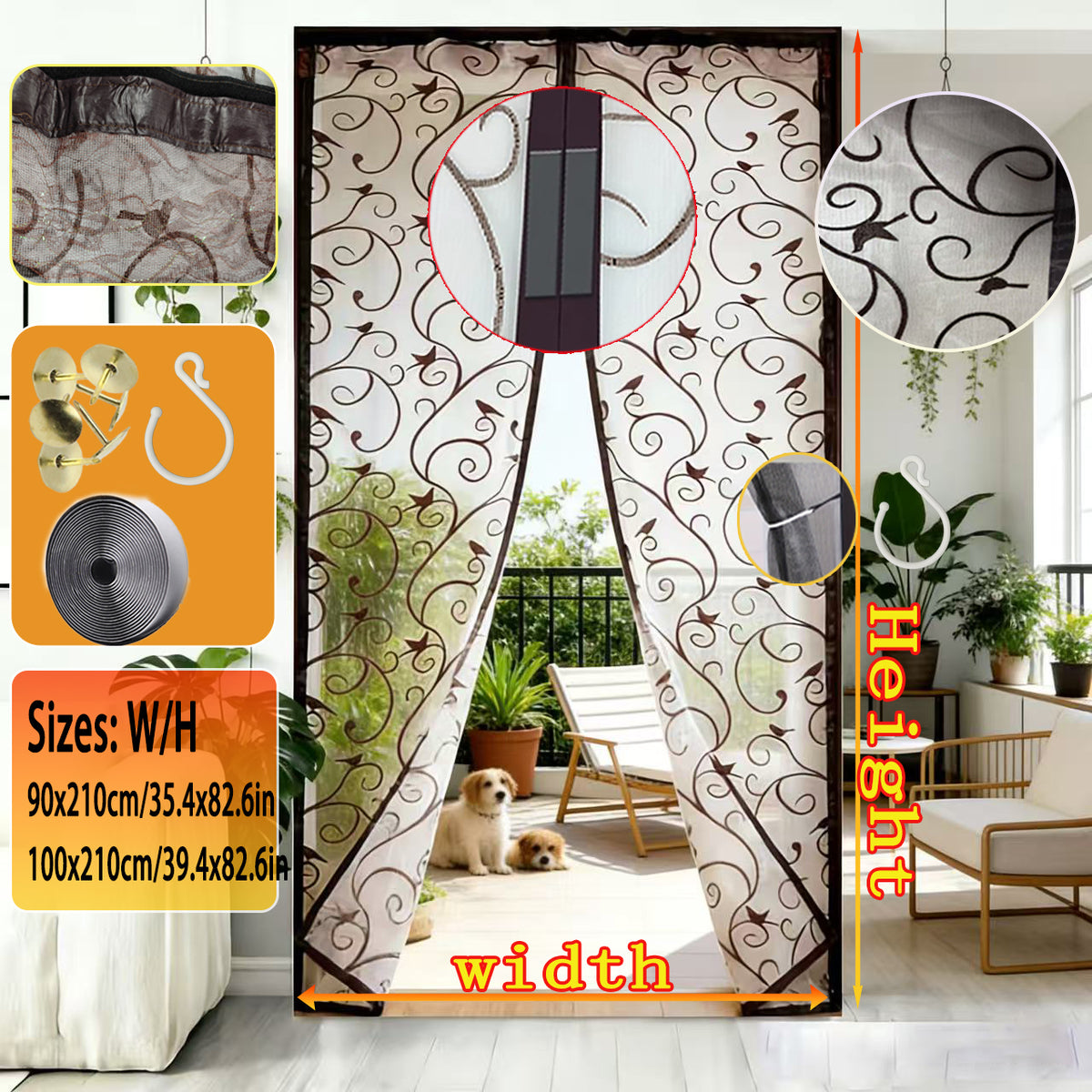 1pc Magnetic Screen Door - Made with Flocked Polyester Fibre 3d Patterned Design, Pet-friendly, Self-closing Mesh Door Curtain, Keeps Out Insects While Allowing Air Circulation, Suitable for Doors Up