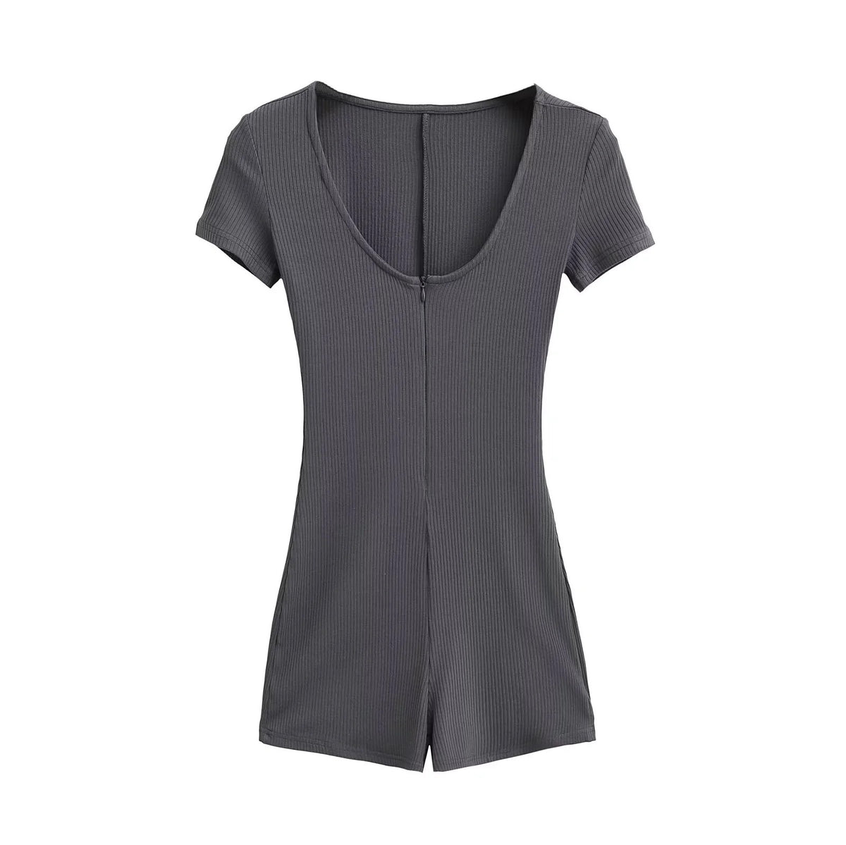 Ribbed Short Sleeve Fitness Yoga Jumpsuit