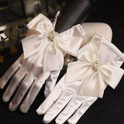 Pearl Bow Satin Bridal Gloves