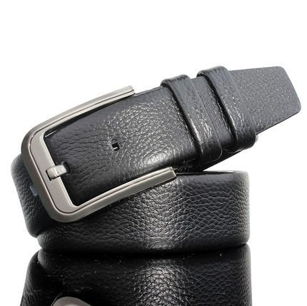 Soft Leather Business Men's Belt with Litchi Pattern Pin Buckle