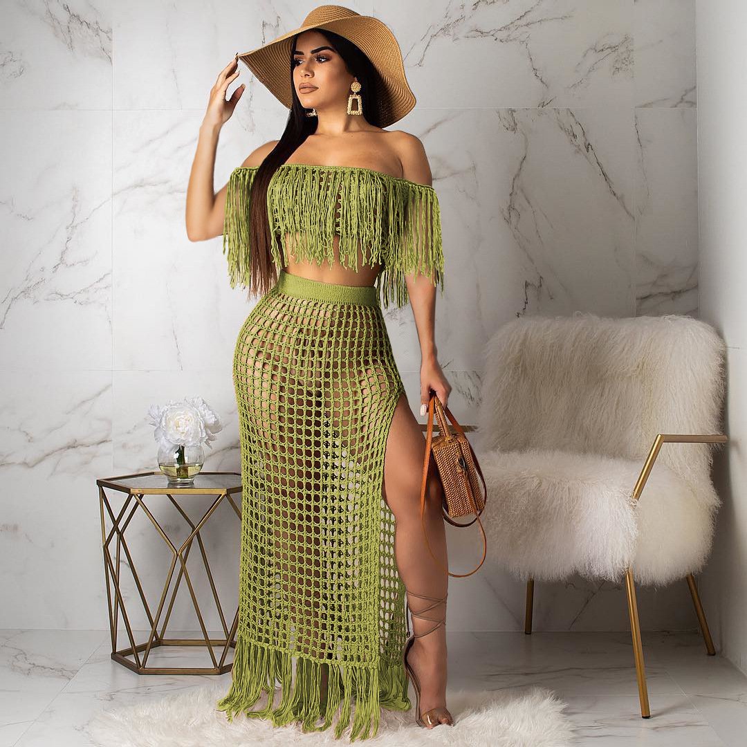 Beachy Off-the-Shoulder Jumpsuit with Tassel Detail